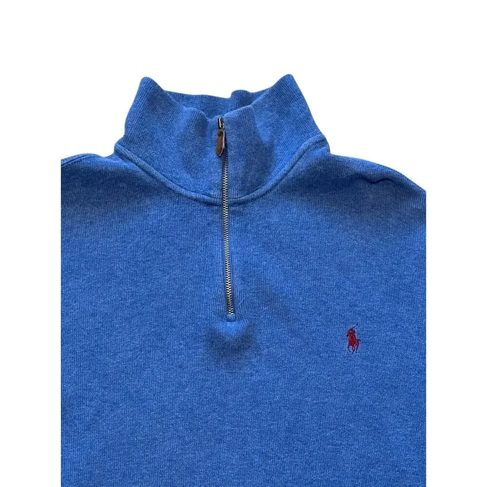 Polo Ralph Lauren Pullover Men XL Blue 1/4 Zip Mock Neck Preppy Y2K Sweater
